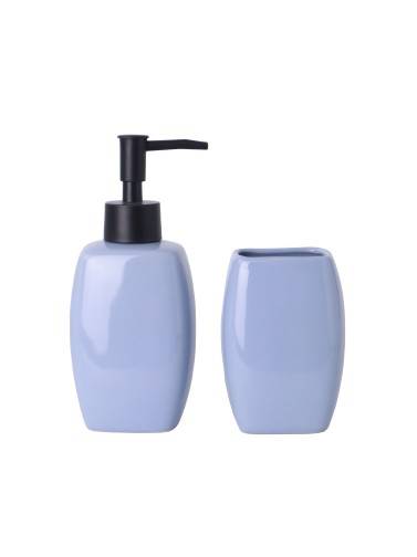 SET DE DISPENSADOR DE JABON Y PORTACEPILLOS MODELO CERAMICA AZUL
