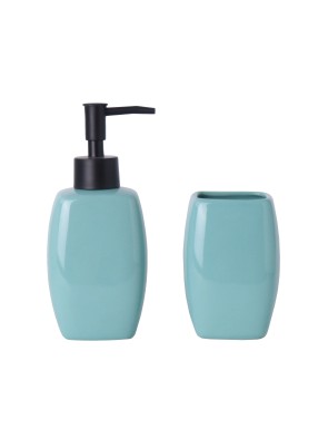 SET OF SOAP DISPENSER AND TOOTHBRUSH HOLDER MODEL CERAMIC TURQUOISE