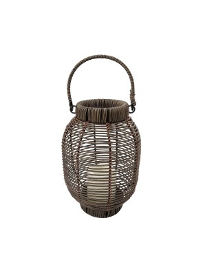 LÁMPARA O FAROLILLO DE 27 CM CON LUZ LED MODELO RATTAN MARRON
