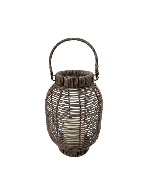 LÁMPARA O FAROLILLO DE 27 CM CON LUZ LED MODELO RATTAN MARRON