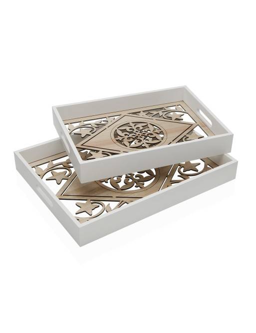 ENSEMBLE DE DEUX PLATEAUX EN BOIS NATUREL