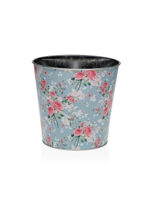 POT MÉTALLISÉ BLEU MODÈLE ROSES 16,5 CM