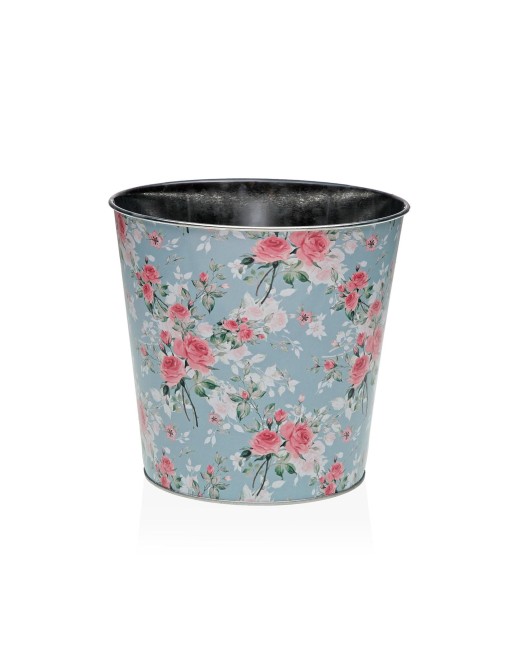 POT MÉTALLISÉ BLEU MODÈLE ROSES 16,5 CM POT MÉTALLISÉ BLEU MODÈLE ROSES 16,5 CM