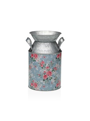 BLUE GALVANIZED METALLIC VASE MODEL ROSES