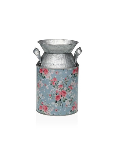 FLORERO METALICO GALVANIZADO AZUL MODELO ROSAS