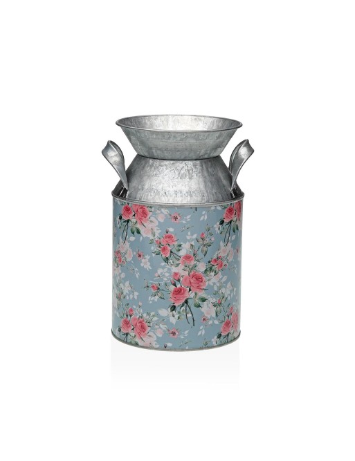 VASE MÉTALLIQUE GALVANISÉ BLEU MODÈLE ROSES