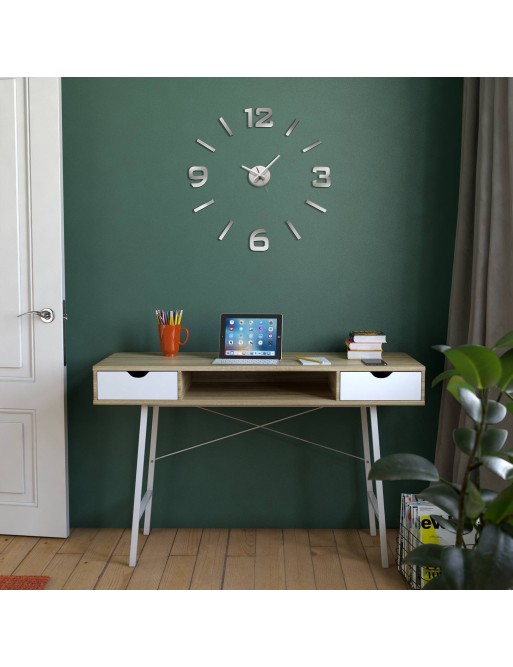 RELOJ ADHESIVO DE PARED MODELO NUMERACION PLATA