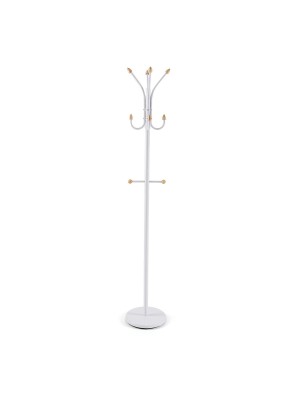 WHITE STANDING COAT RACK WITH WOODEN KNOBS ARROW MODEL