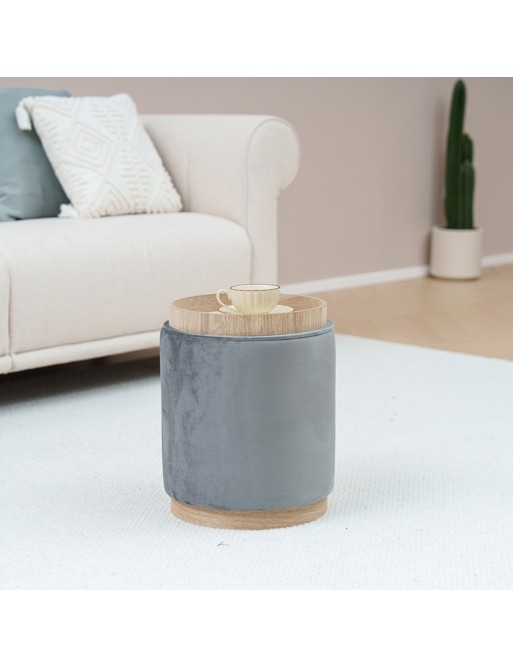 PUFF MIT ABLAGE UND TABLETT MODELL VELVET GRAY PUFF MIT ABLAGE UND TABLETT MODELL VELVET GRAY