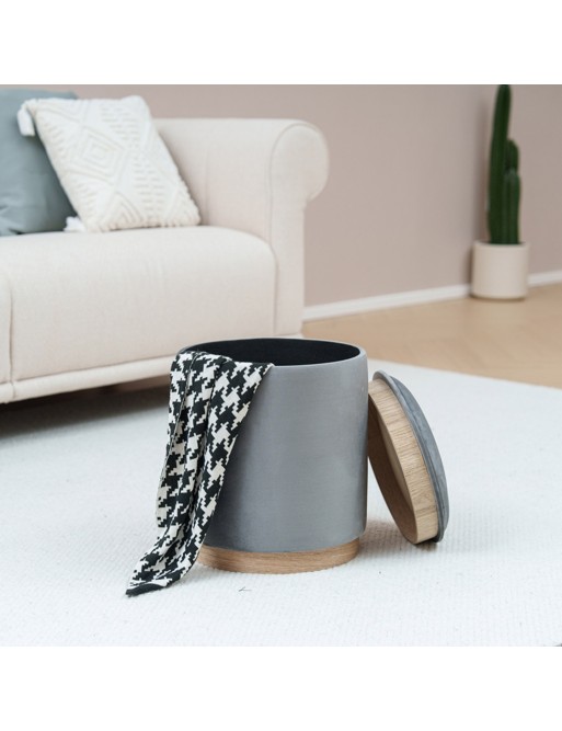 PUFF MIT ABLAGE UND TABLETT MODELL VELVET GRAY PUFF MIT ABLAGE UND TABLETT MODELL VELVET GRAY