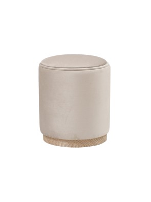 BEIGE VELVET MODEL POUF WITH STORAGE AND TRAY