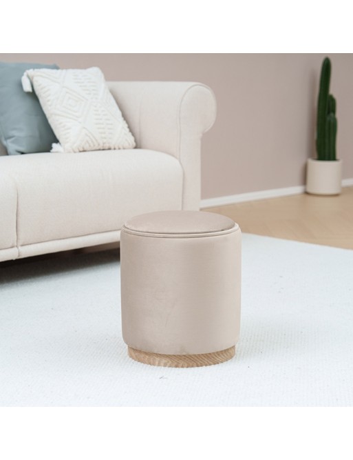 PUFF CON ALMACENAMIENTO Y BANDEJA MODELO VELVET BEIGE PUFF CON ALMACENAMIENTO Y BANDEJA MODELO VELVET BEIGE