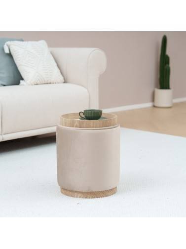 PUFF CON ALMACENAMIENTO Y BANDEJA MODELO VELVET BEIGE
