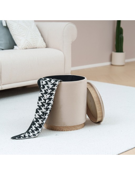 PUFF CON ALMACENAMIENTO Y BANDEJA MODELO VELVET BEIGE PUFF CON ALMACENAMIENTO Y BANDEJA MODELO VELVET BEIGE
