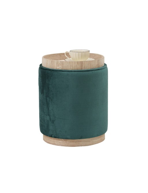 PUFF WITH STORAGE AND TRAY MODEL VELVET GREEN