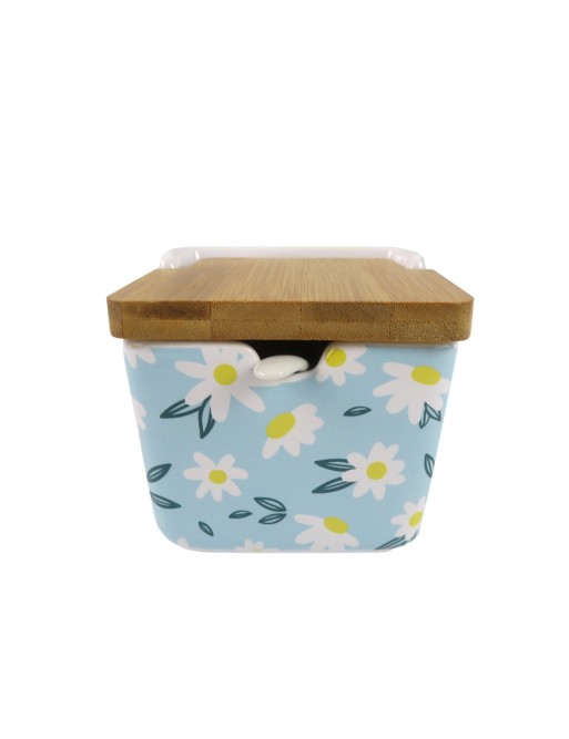 SUGAR BOWL WITH BAMBOO LID MODEL DAISY BLUE