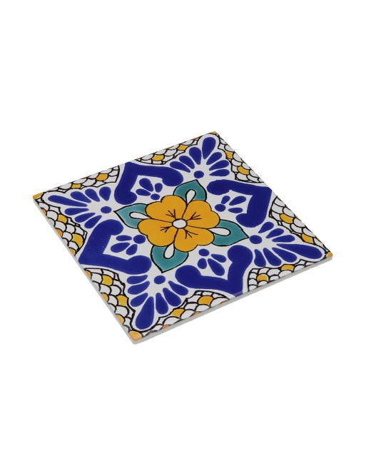 NAPPERON CARRÉ MODÈLE TUILE BLEUE ET JAUNE