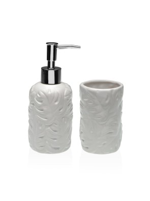 ENSEMBLE DE SALLE DE BAIN AVEC 2 PIÈCES MODÈLE FEUILLES BLANCHES