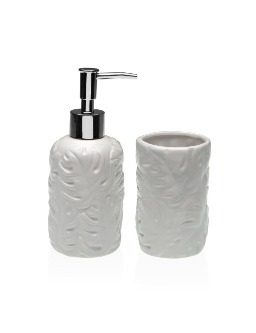 BADEZIMMER-SET MIT 2-TEILIGEM MODELL WEISSE BLÄTTER