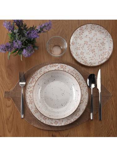 GESCHIRRSET MIT 18 TEILEN BEIGE FIORA MODELL