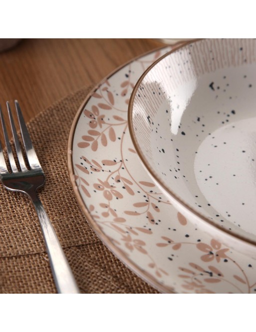 TABLEWARE SET WITH 18 PIECES BEIGE FLOWERS MODEL