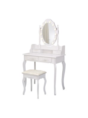 COIFFEUSE AVEC TABOURET ET LUMIÈRES LED MODÈLE CHARM BLANC