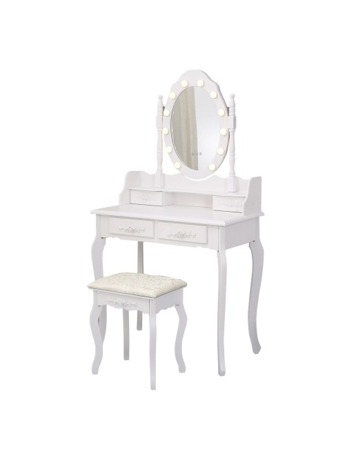 DRESSING TABLE WITH STOOL AND LED LIGHTS MODEL CHARM WHITE