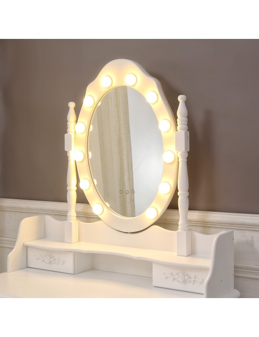 TOCADOR CON TABURETE Y LUCES LED MODELO ENCANTO BLANCO