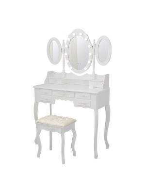 COIFFEUSE AVEC TABOURET ET LUMIÈRES LED MODÈLE PALACIO BLANC