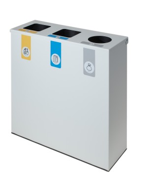 Poubelle de recyclage métallique blanche avec couvercle rabattable et 3 compartiments de 26 L – Capacité totale de 78 litres