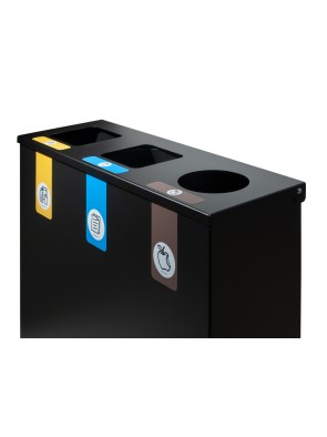 Poubelle de recyclage métallique noire avec couvercle rabattable et 3 compartiments – Capacité totale de 78 litres