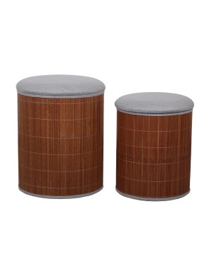 LOT DE 2 POUFS EN BAMBOU GRIS AVEC RANGEMENT