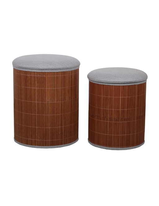 LOT DE 2 POUFS EN BAMBOU GRIS AVEC RANGEMENT