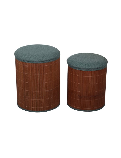 SET OF 2 POUFS WITH STORAGE WITH GREEN LID MODEL NATURAL BAMBOO