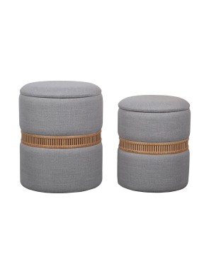 SET OF 2 PUFFS WITH STORAGE MODEL GRAY WITH BAMBOO RING