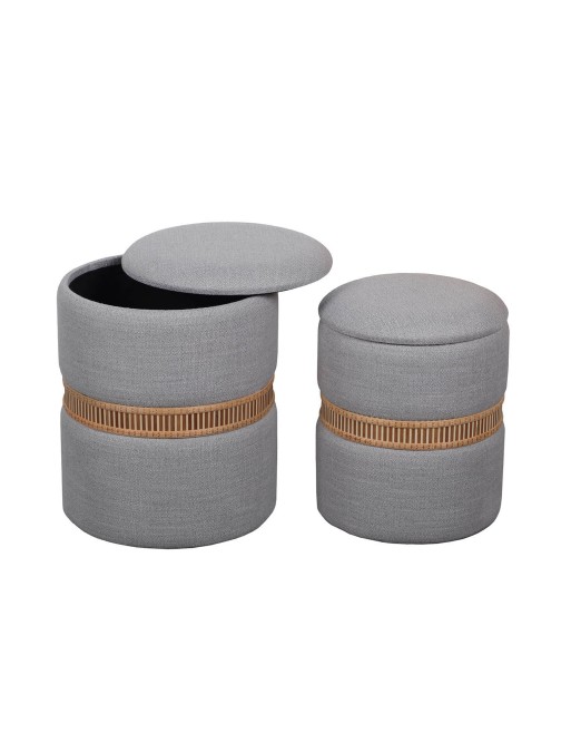 SET DE 2 PUFF CON ALMACENAJE MODELO GRIS CON ANILLO DE BAMBU