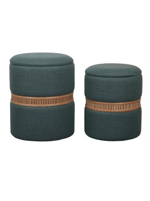 2ER SET HOCKER MIT AUFBEWAHRUNG MODELL GRÜN MIT BAMBUSRING