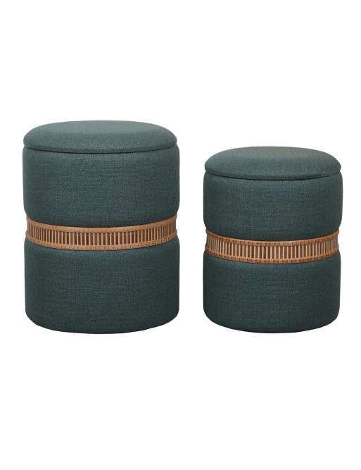 2ER SET HOCKER MIT AUFBEWAHRUNG MODELL GRÜN MIT BAMBUSRING