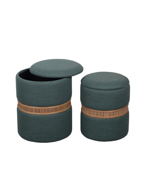 2ER SET HOCKER MIT AUFBEWAHRUNG MODELL GRÜN MIT BAMBUSRING