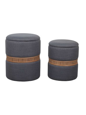 LOT DE 2 HOUPPETTES AVEC RANGEMENT MODÈLE ANNEAU EN BAMBOU GRIS FONCÉ