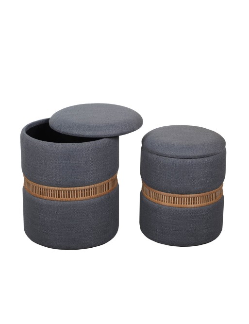 LOT DE 2 HOUPPETTES AVEC RANGEMENT MODÈLE ANNEAU EN BAMBOU GRIS FONCÉ