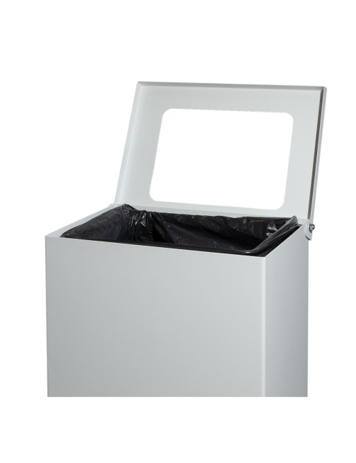 Weiße Metall-Recycling-Tonne 76 Liter mit weißem Deckel und Beutelhalterring