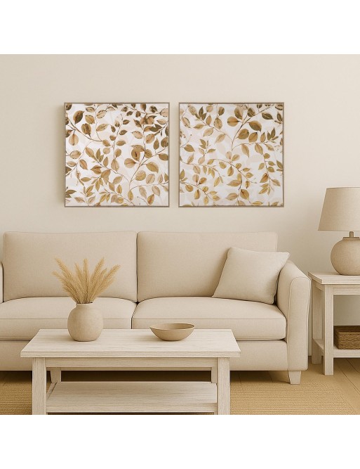 LEINWAND GERAHMT MIT BLATTMODELL BLÄTTER 50x50 CM