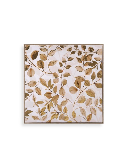 LIENZO ENMARCADO CON LÁMINA MODELO HOJAS 50x50 CM
