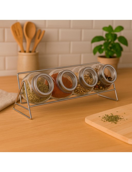 SET MIT 4 GEWÜRZGLÄSERN MIT STÄNDER