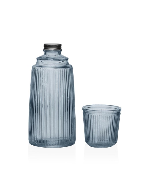 BLUE STRIPED GLASS BOTTLE WITH GLASS