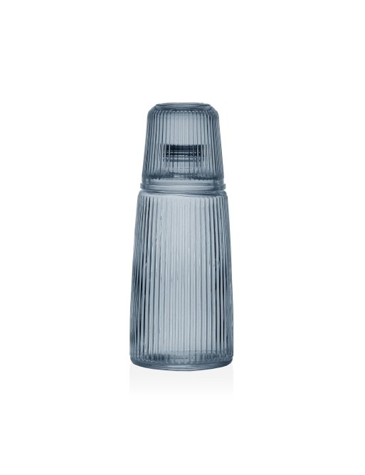 BLUE STRIPED GLASS BOTTLE WITH GLASS
