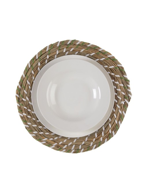 NAPPE INDIVIDUELLE MODÈLE NATUREL BLANC ET VERT 38 CM
