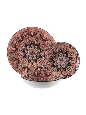 VAJILLA CON 18 PIEZAS MODELO MANDALA ROSA