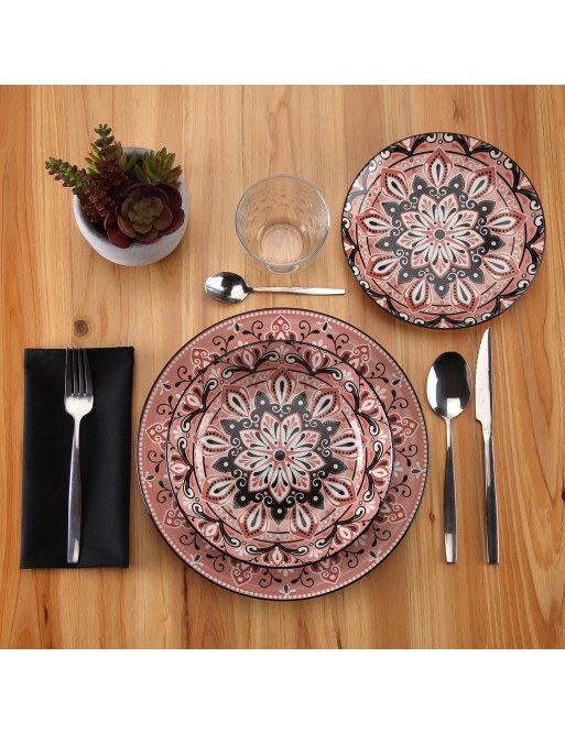 GESCHIRRSET MIT 18 TEILEN ROSA MANDALA MODELL